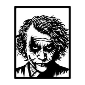 Cuadro metálico Joker Ledger en acero negro mate, diseño exclusivo inspirado en El Caballero Oscuro