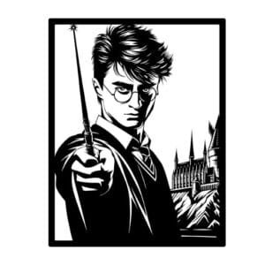 Cuadro Metálico Harry Potter en acero negro mate, inspirado en el mágico mundo de Hogwarts