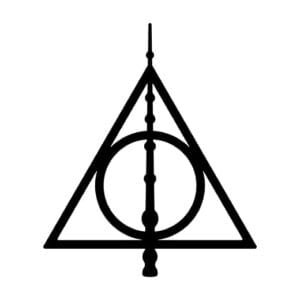Cuadro metálico inspirado en las Reliquias de la Muerte, diseño exclusivo en acero negro mate para fans de Harry Potter