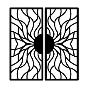 Cuadro metálico Sol Naciente en dos piezas, diseño abstracto de líneas orgánicas en acero negro