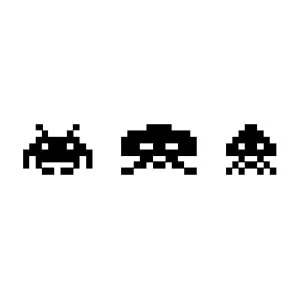 Cuadro metálico Space Invaders retro, iconos pixel art inspirados en videojuegos clásicos