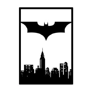 Cuadro metálico fan art inspirado en superhéroe batman sobre ciudad nocturna