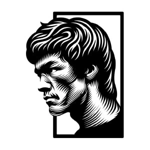 Cuadro metálico retrato artístico inspirado en Bruce Lee en blanco y negro