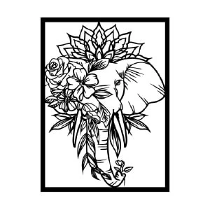 Cuadro metálico elefante con diseño mandala y flores en estilo artístico