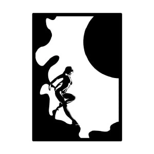 Cuadro metálico silueta mujer mirando el sol en diseño minimalista