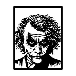 Cuadro metálico fan art inspirado en el Joker con retrato oscuro en blanco y negro