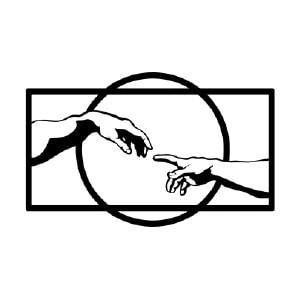 Cuadro metálico interpretación artística de La Creación de Adán en estilo minimalista